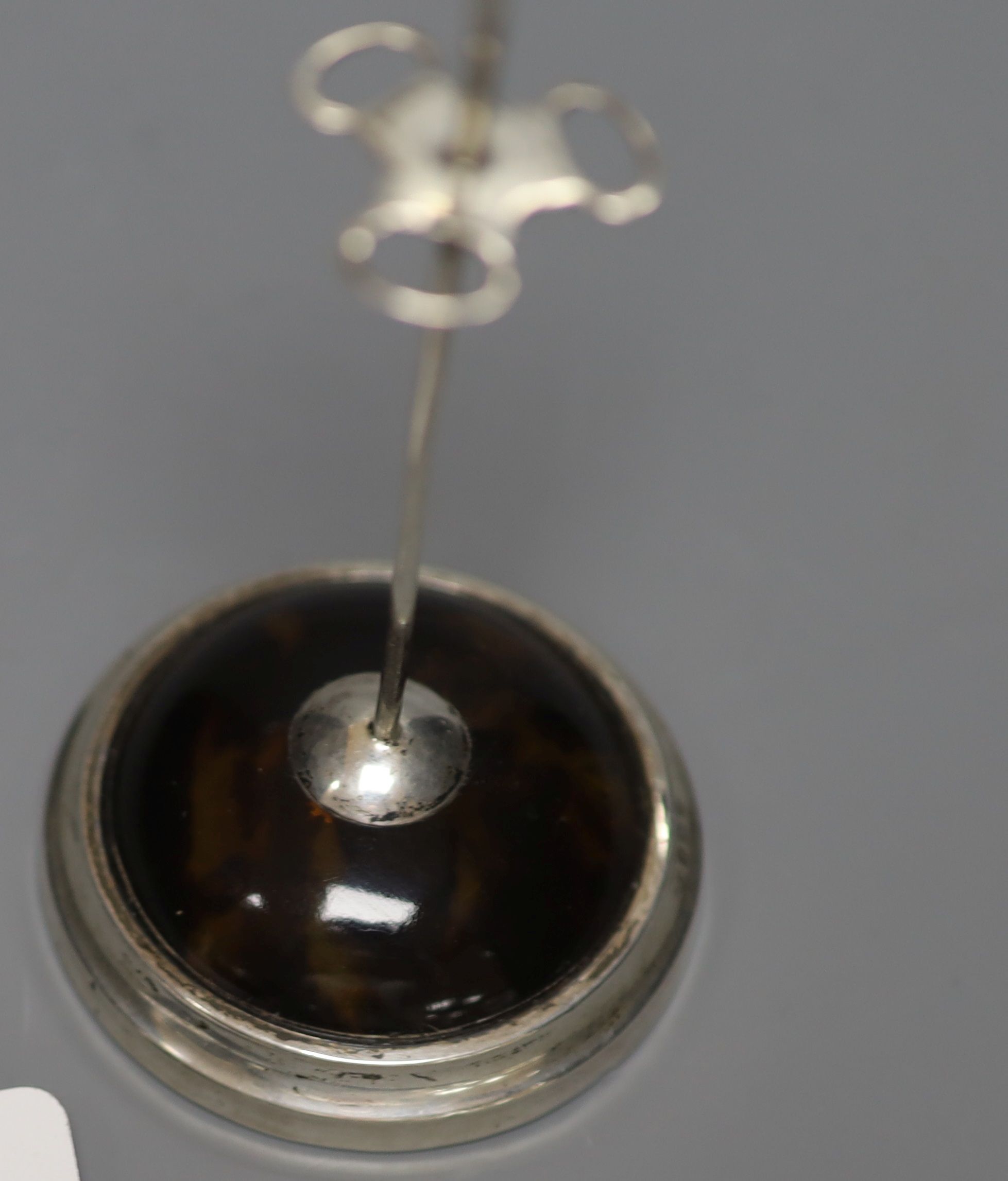 A George V silver and tortoiseshell mounted hatpin stand, Samuel M. Levy, Birmingham, 1923, height 15.5cm, weighted.